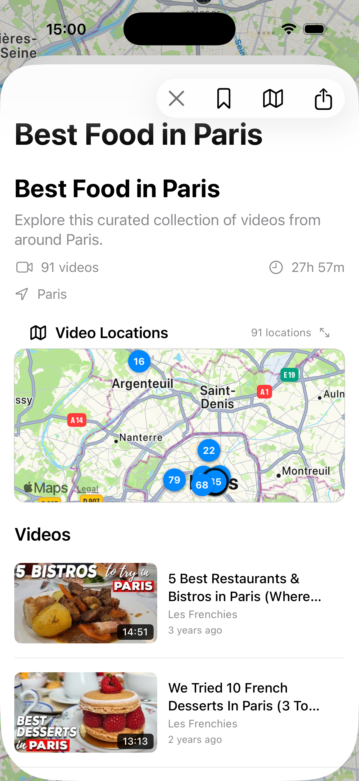 TubeTrail detailed food guide view in Paris